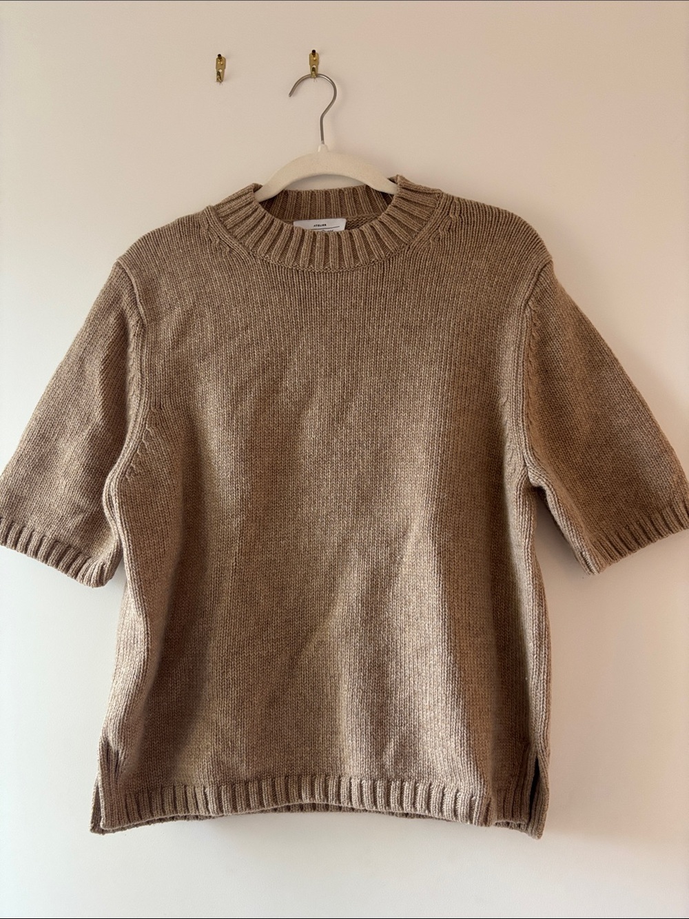 & Other Stories Taupe Short-Sleeve Crewneck Sweater